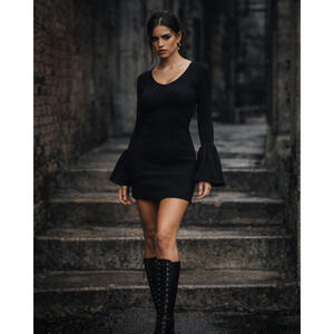 Elizabeth and James ribbed knit long-sleeve bell cuff dress NWT